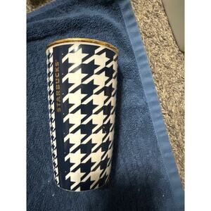 Starbucks glass cup white and dark Blue patterned 12oz